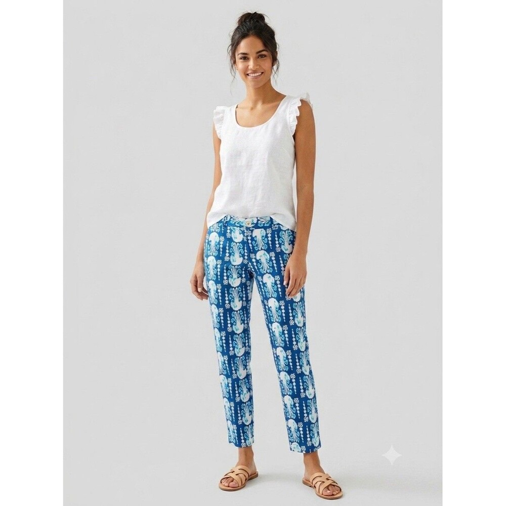 Lilly Pulitzer Cocoanut Walk Crop Pants Navy Blue Jellyfish Octopus 2 Size  10